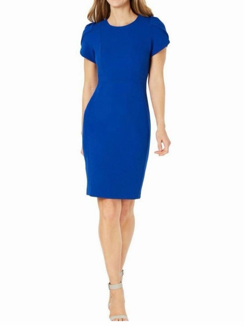 Calvin Klein Royal Blue Short-Sleeve Sheath Midi Dress